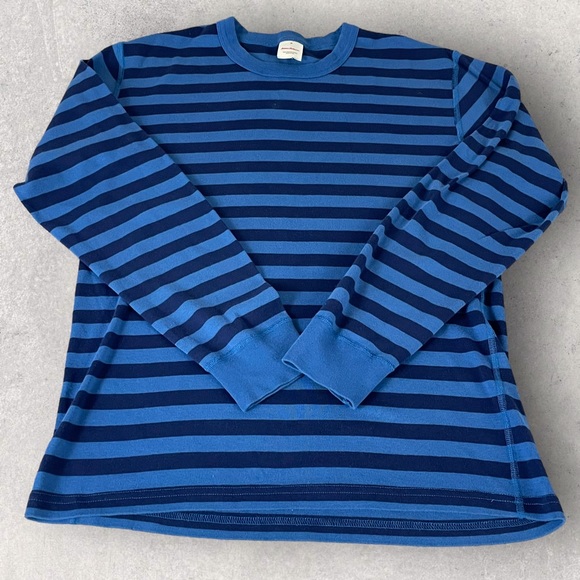 Hanna Andersson Blue Striped Organic Cotton Pajama Set Medium Adult Top Pants - Picture 2 of 13